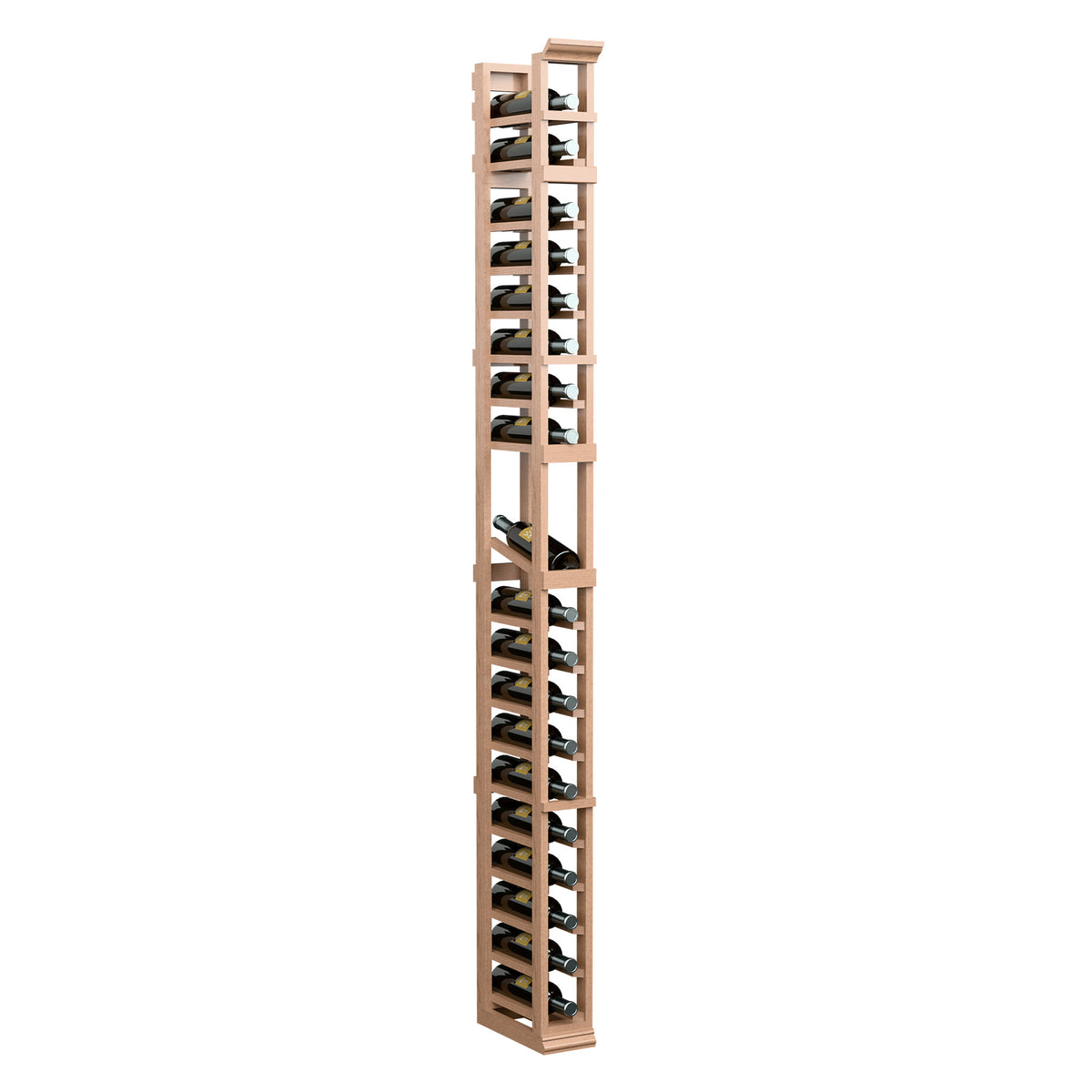7-ft 1-column display rack with wine bottle slots, light wood frame