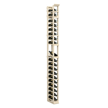7-ft one-column wine display rack with open bottle slots and metal supports, white-washed wood