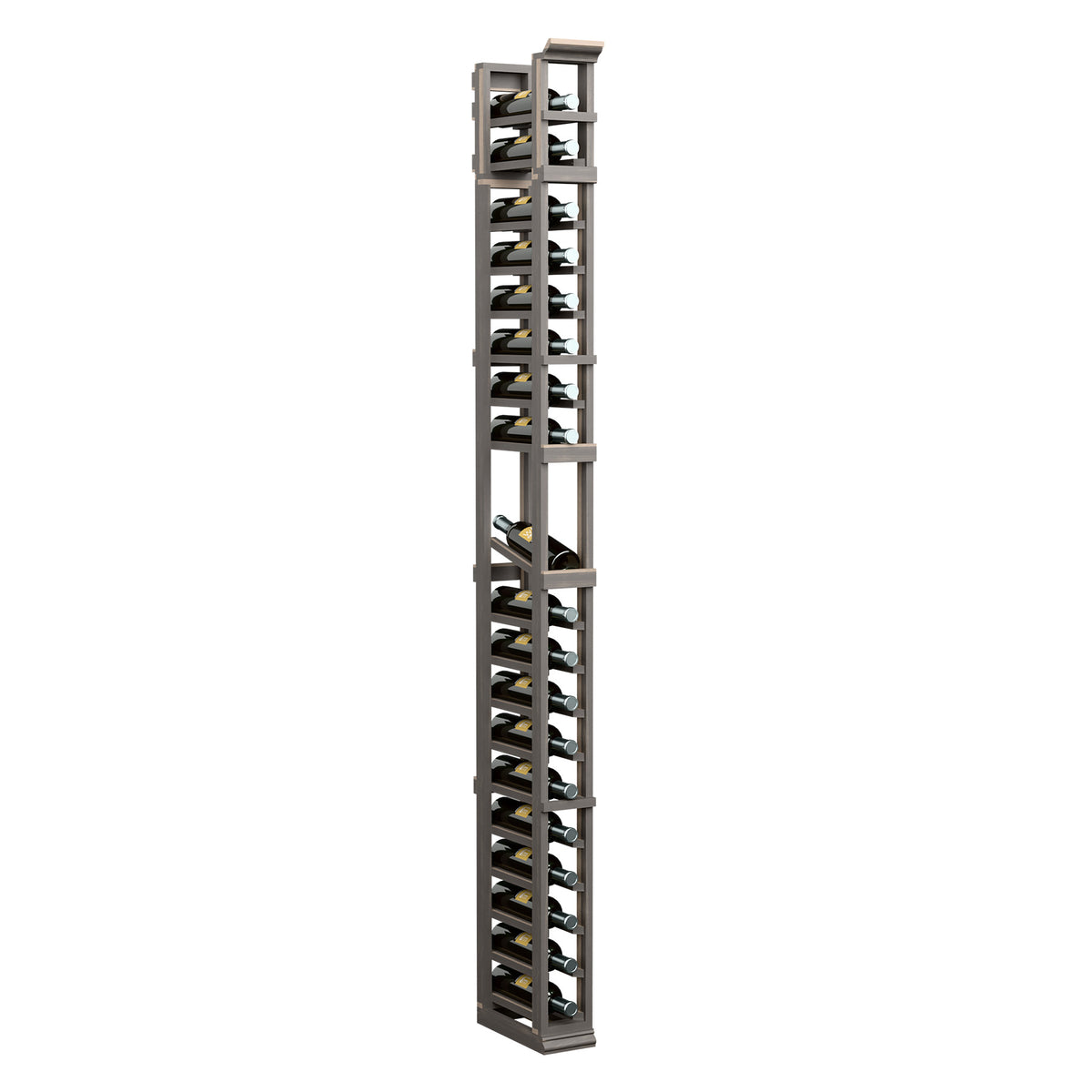 7-ft 1-column display rack with wine bottle slots, grey stained wood frame
