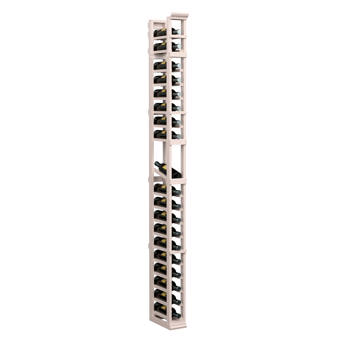 Light wood 1-column bottle display rack with stacked curved bottle holders