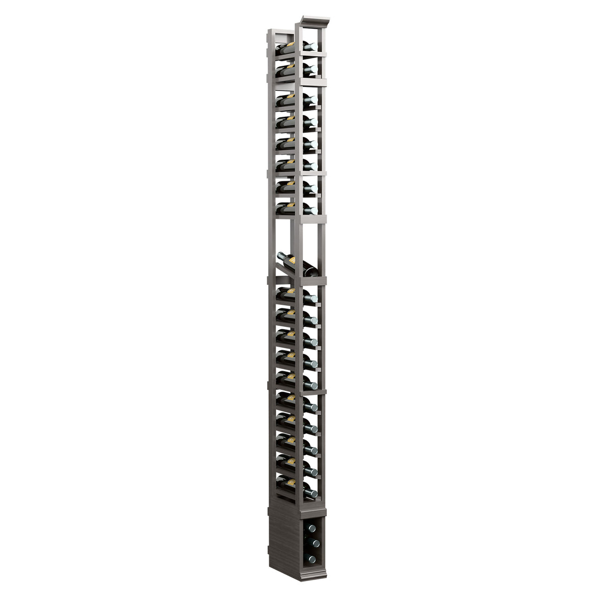 1-column wood display rack, 8 ft, dark gray base and vertical shelves