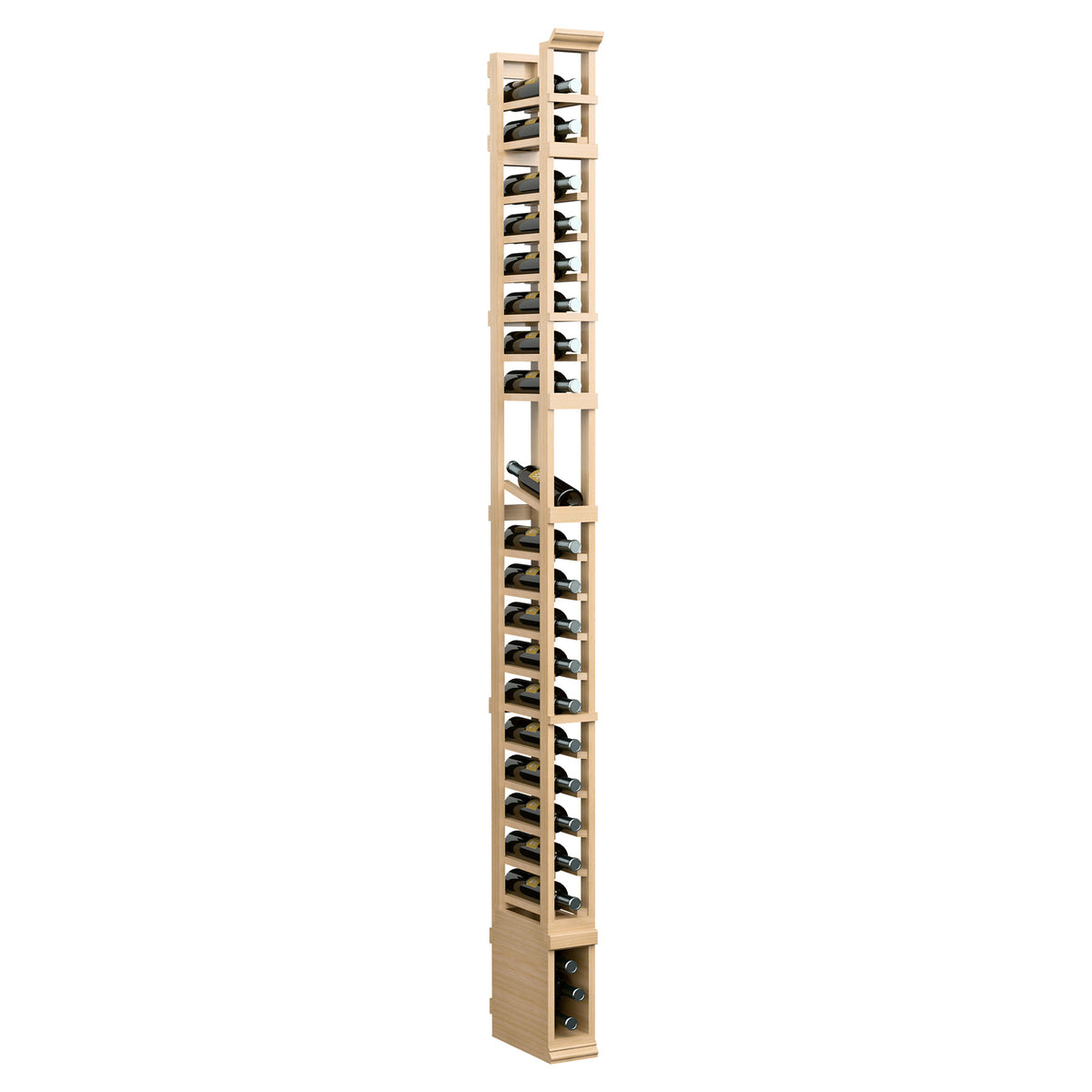 1-column wood display rack, 8 ft, light wood side panel with vertical shelf supports