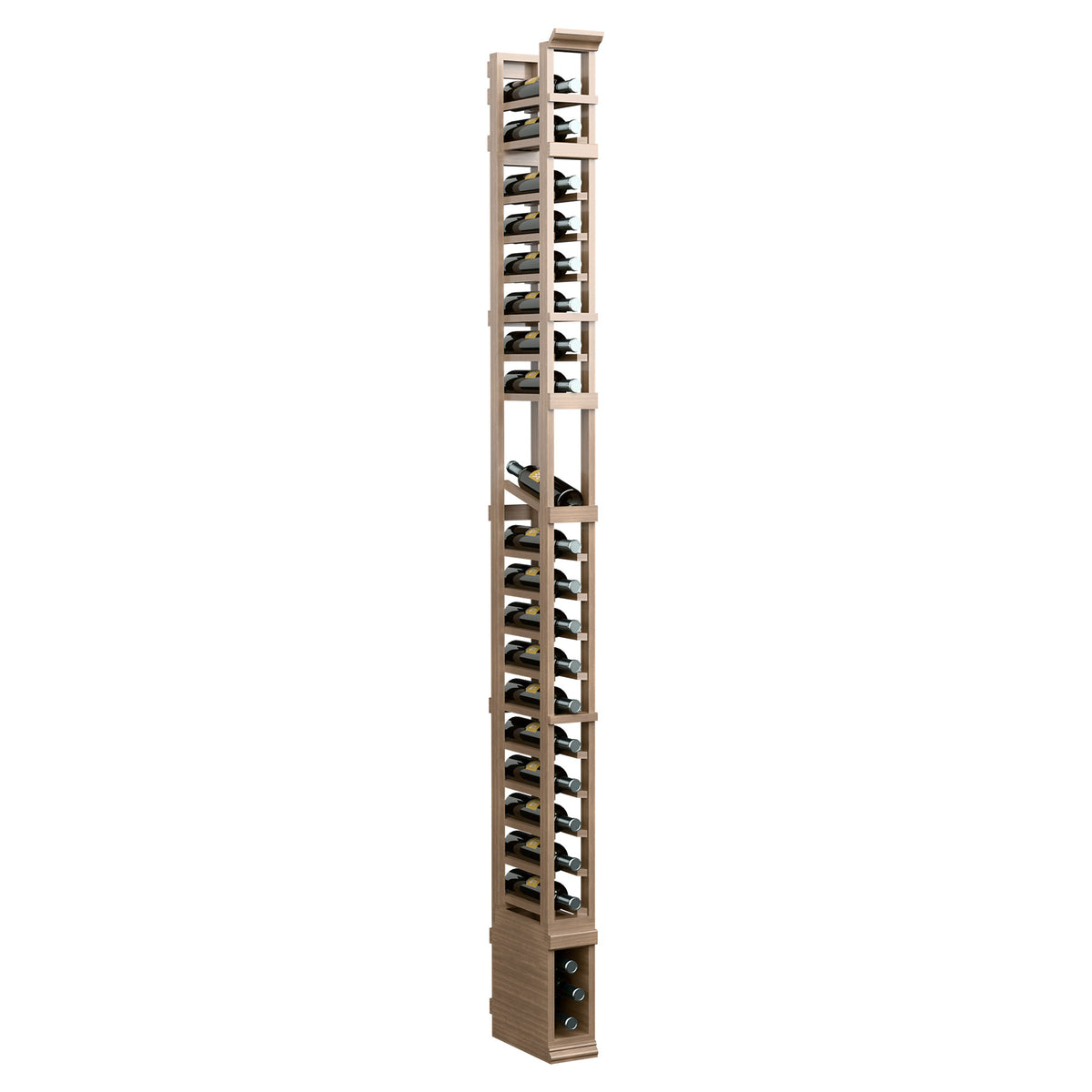 1-column wood display rack, 8 ft, light wood and dark metal shelf supports