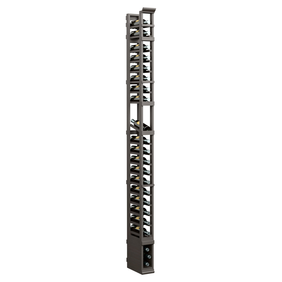 1-column wood display rack, 8 ft, dark gray frame with open shelving tiers
