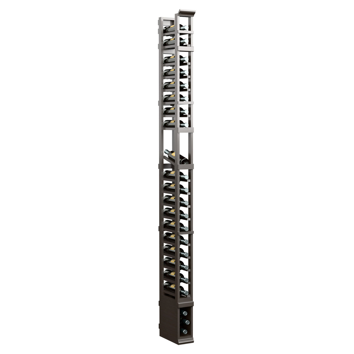 1-column wood display rack, 8 ft, dark base panel with vertical open shelves