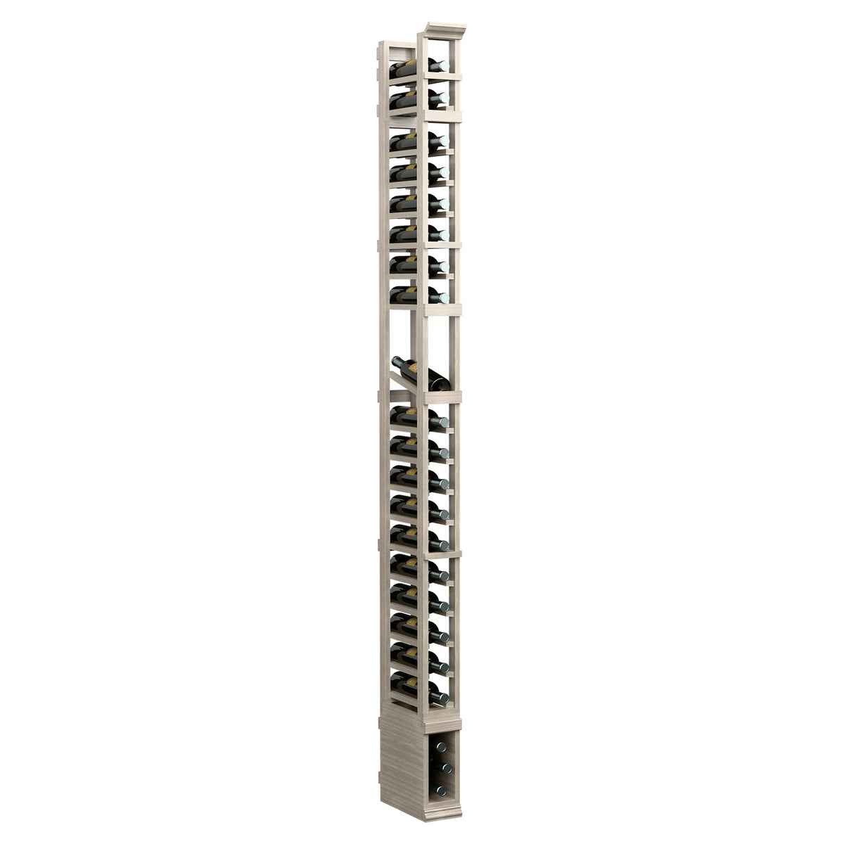 8-ft one-column display rack, light wood and black hook shelves with open design