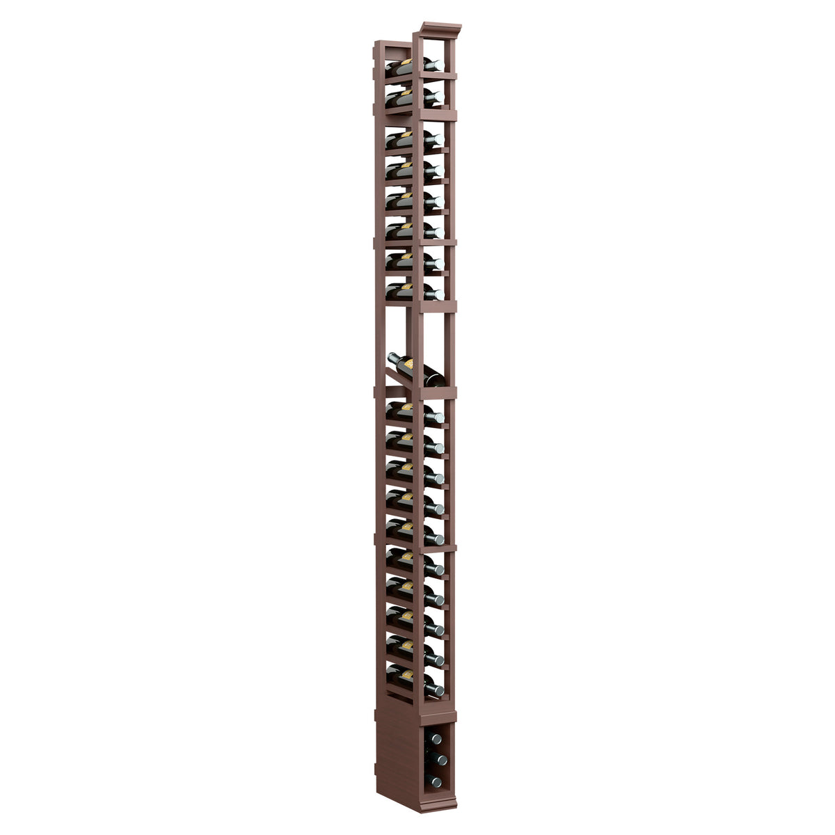8-ft one-column display rack, dark wood tone with black hook shelves