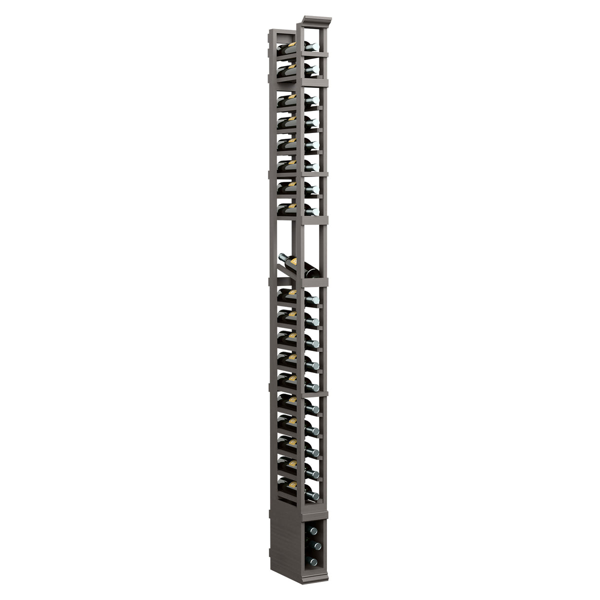 8FT single-column display rack with slanted slots, dark metal frame and base