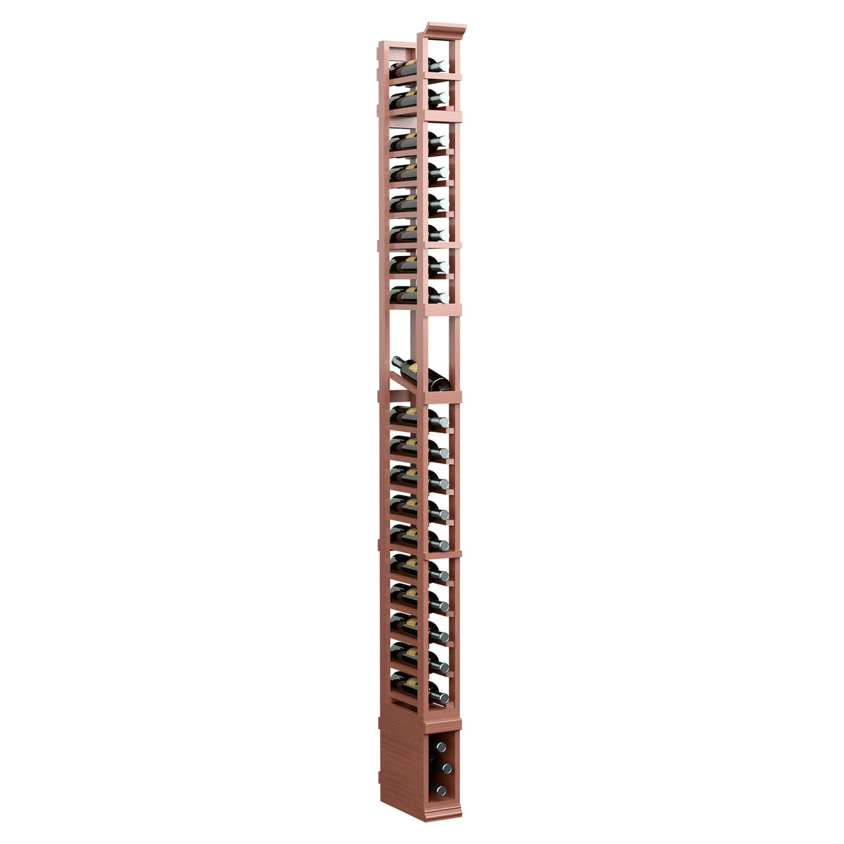 8FT single-column display rack with slanted slots, reddish wood frame and base