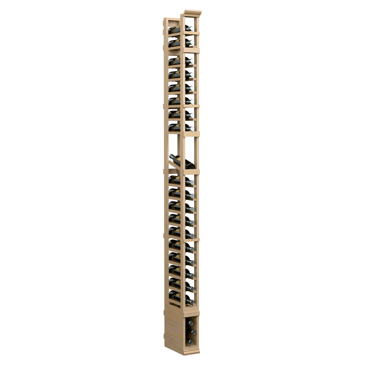 8FT single-column display rack with slanted slots, light wood frame and base