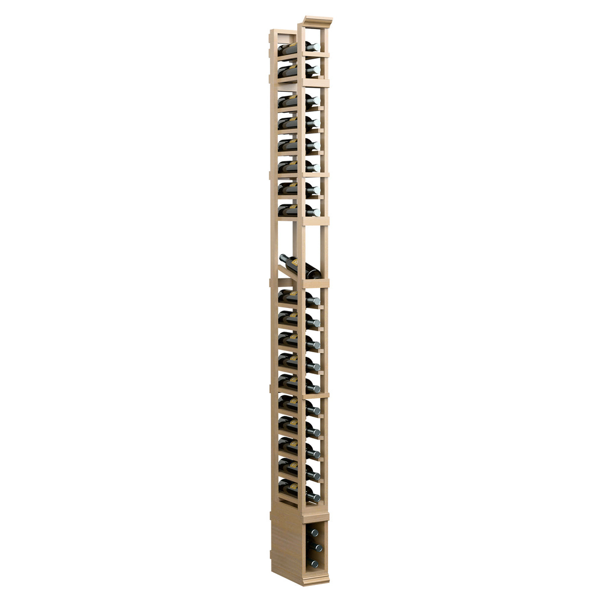 8FT single-column display rack with slanted slots, light wood frame and base