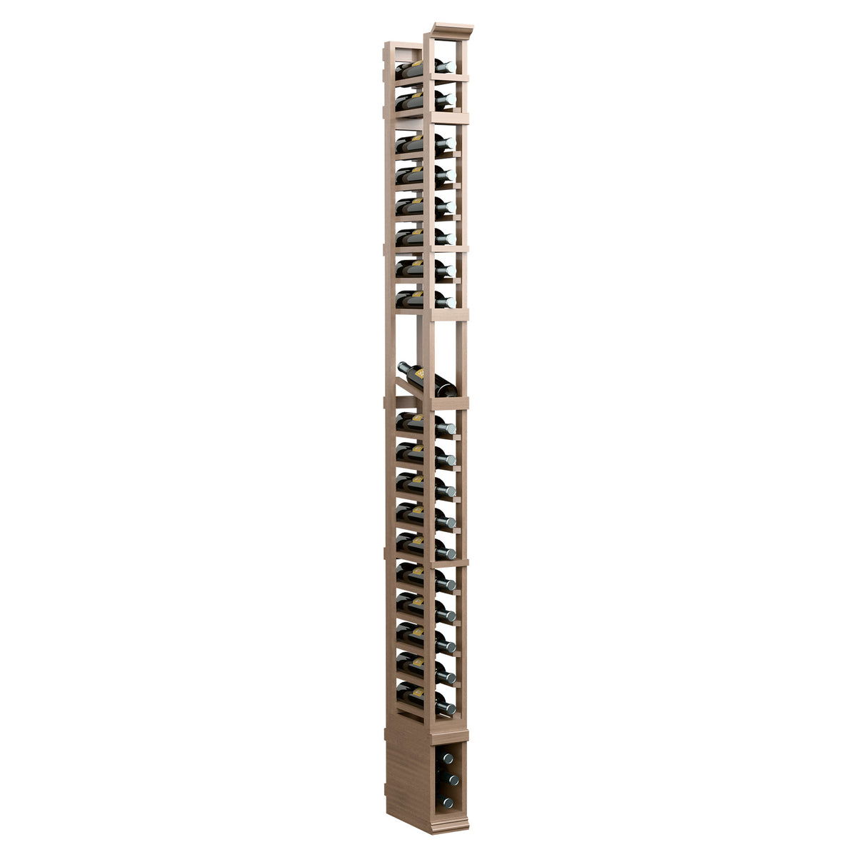 8FT single-column display rack with slanted slots, light wood frame and base, side angle