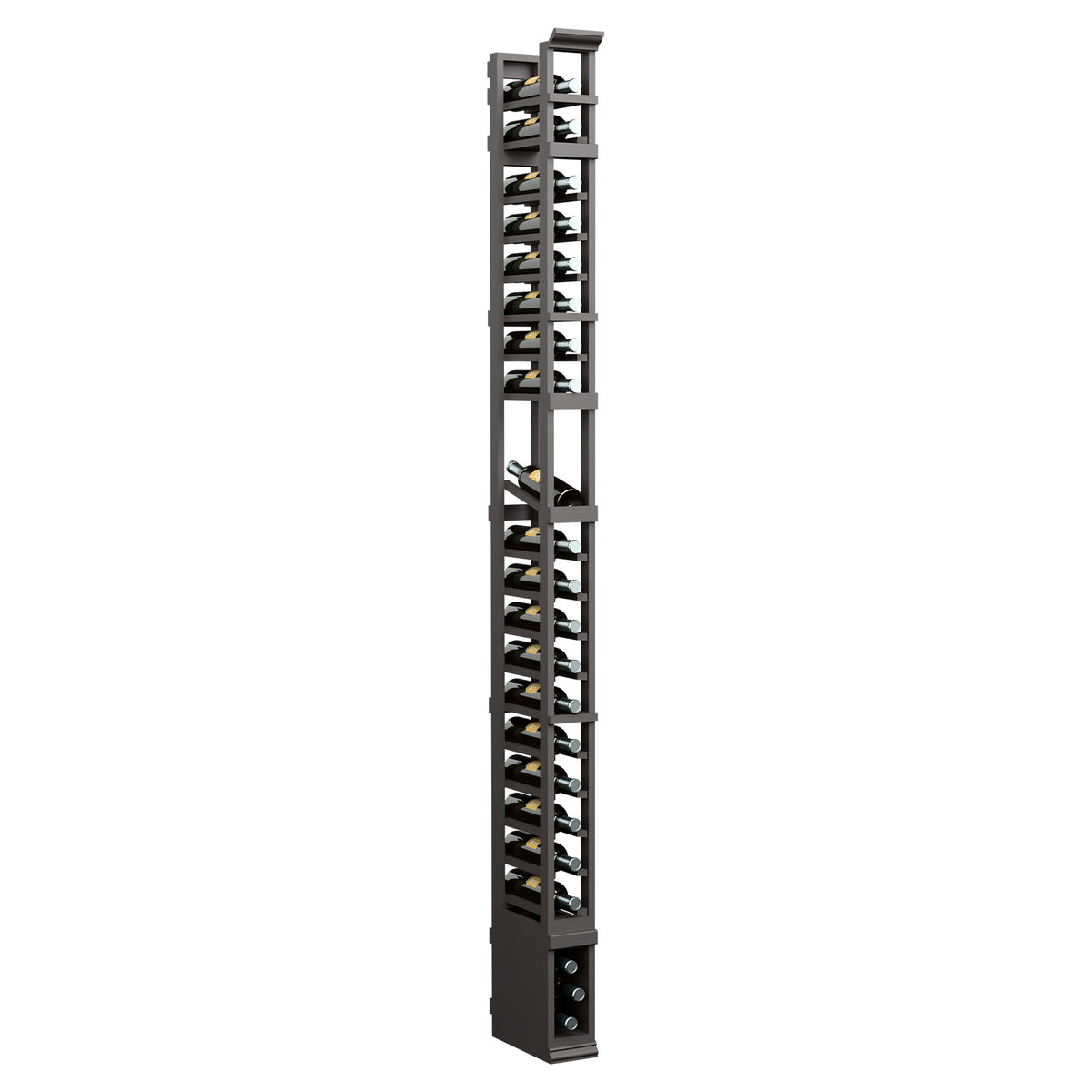 8FT single-column display rack with slanted slots, dark metal frame and base