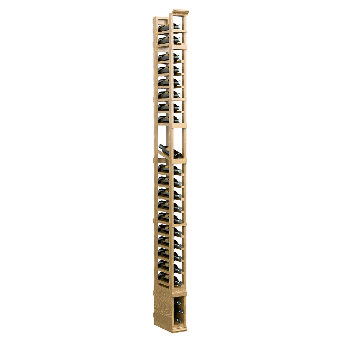 8-ft 1-column display rack with natural wood frame and vertical rows of angled slots