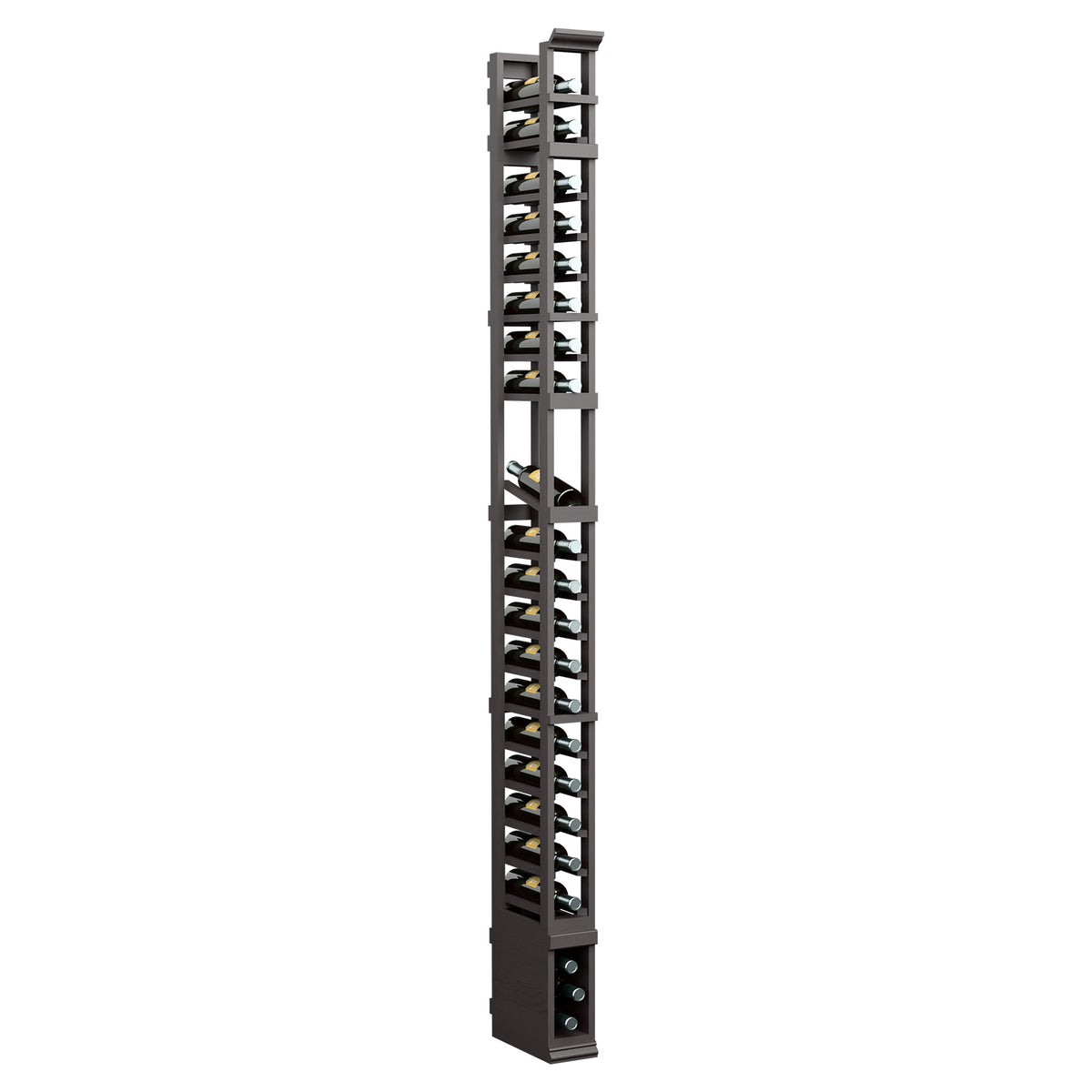8-ft 1-column display rack with black frame and stacked angled shelf slots