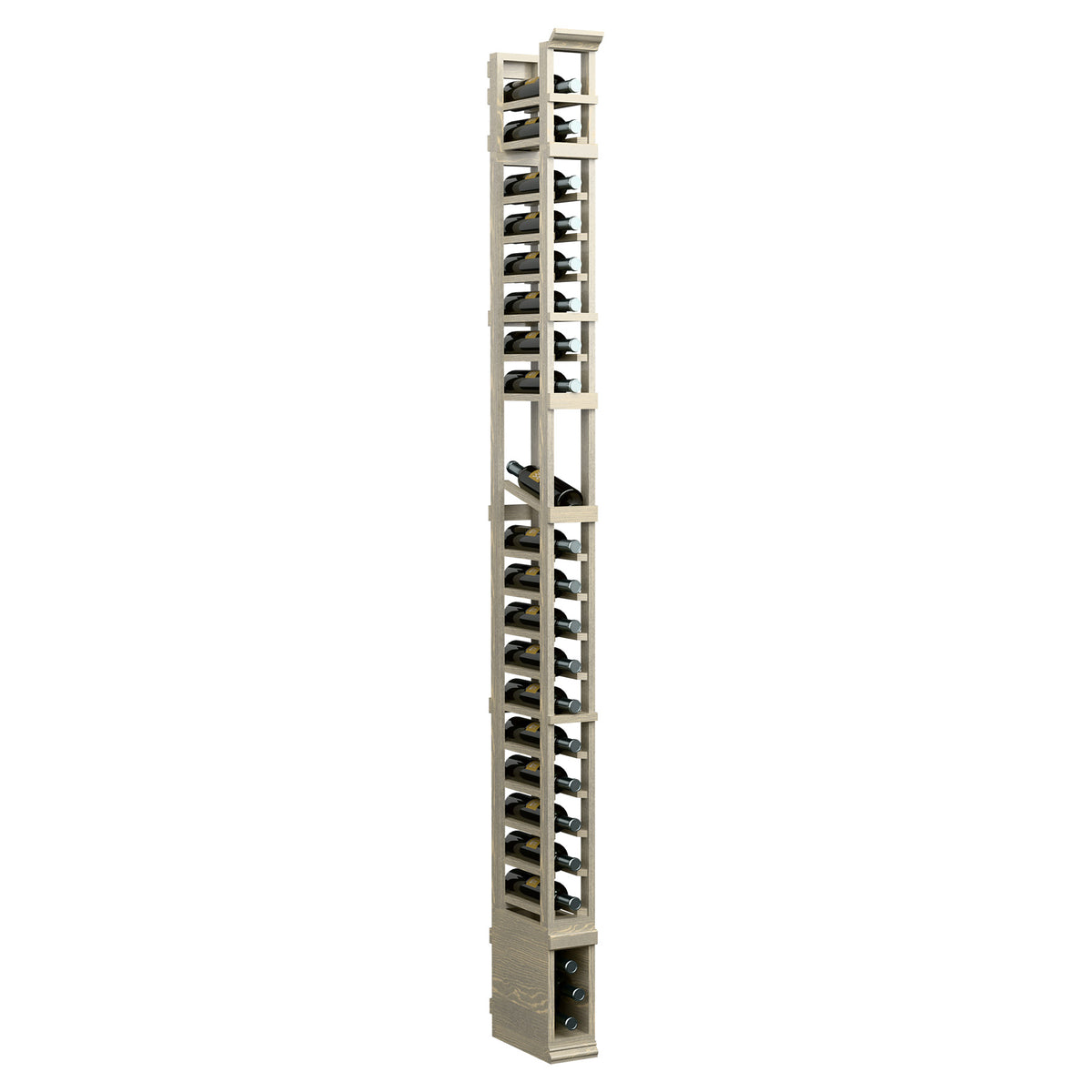 1-column display rack, side view showing stacked shelves and black pegs