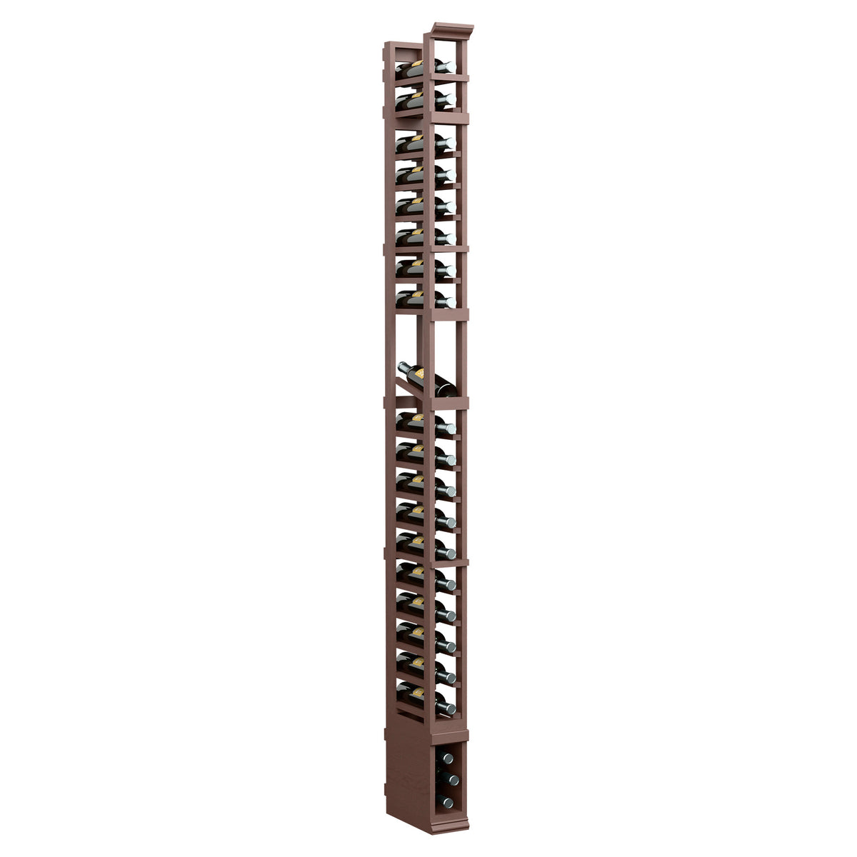 1-column display rack with multi-tier holders, dark wood frame and black pegs