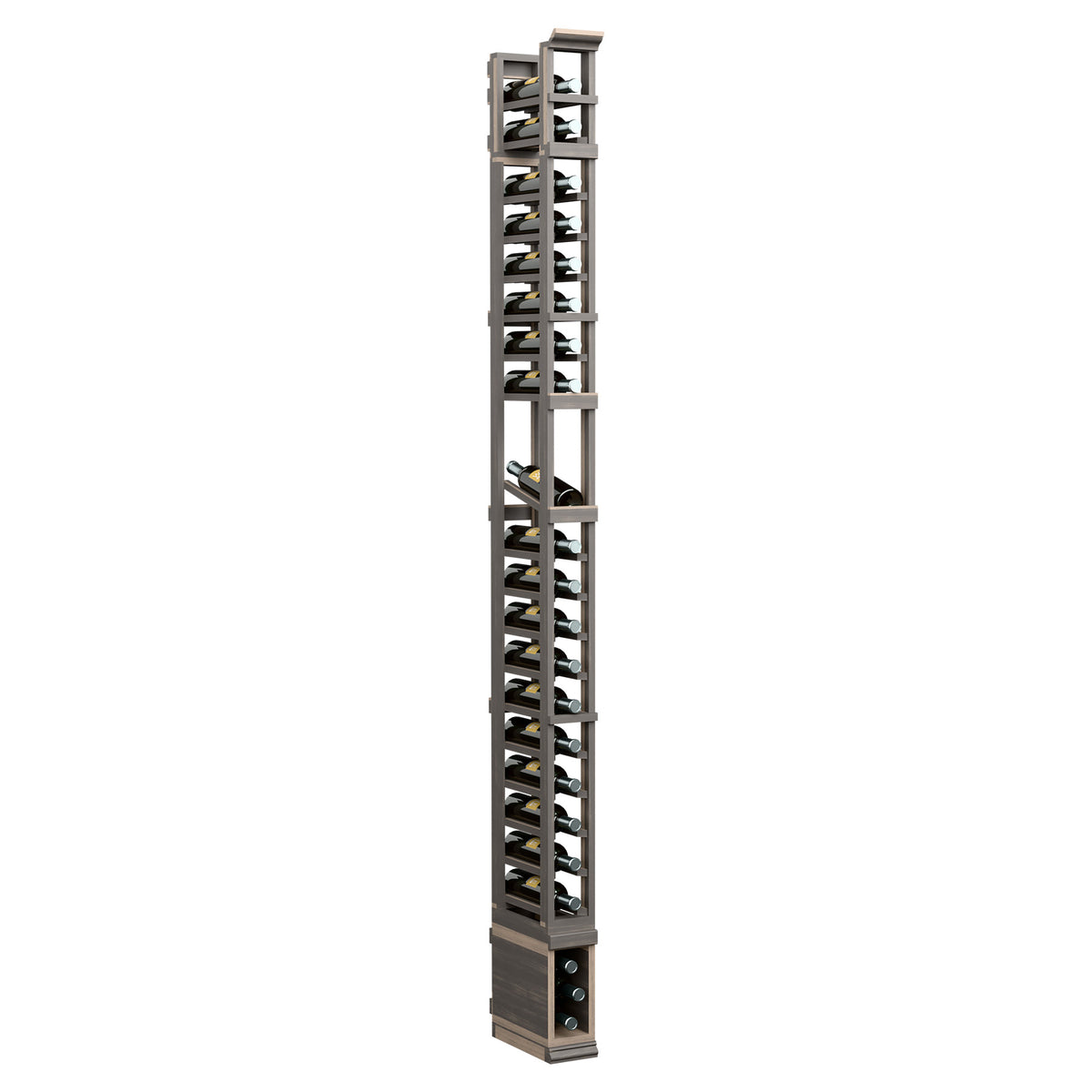 8-ft 1-column display rack with dark wood frame and metal shelf rails