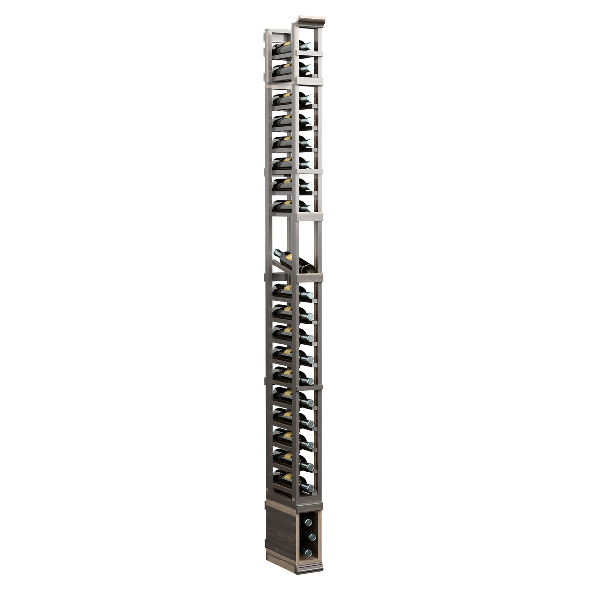 8-ft 1-column display rack with dark wood base and vertical metal shelves