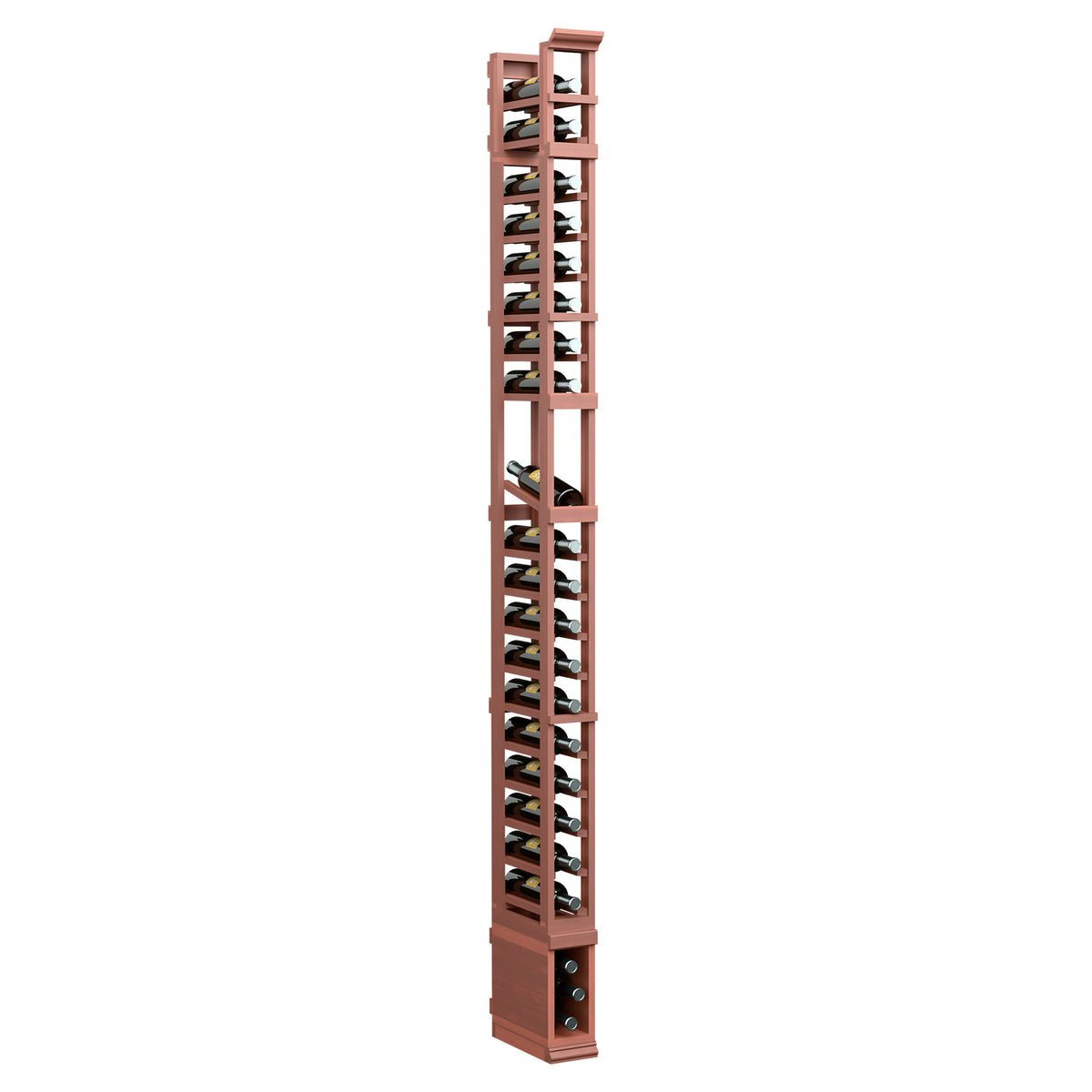 8-ft 1-column display rack with red wood frame and vertical metal shelves