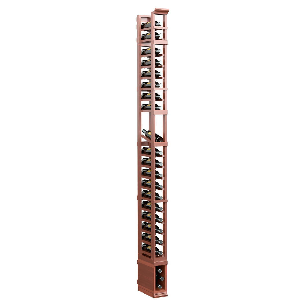 8-ft 1-column display rack with reddish wood frame and metal shelf rails