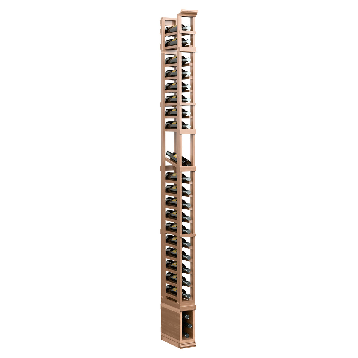 8-ft 1-column display rack with pale wood frame and vertical metal shelves