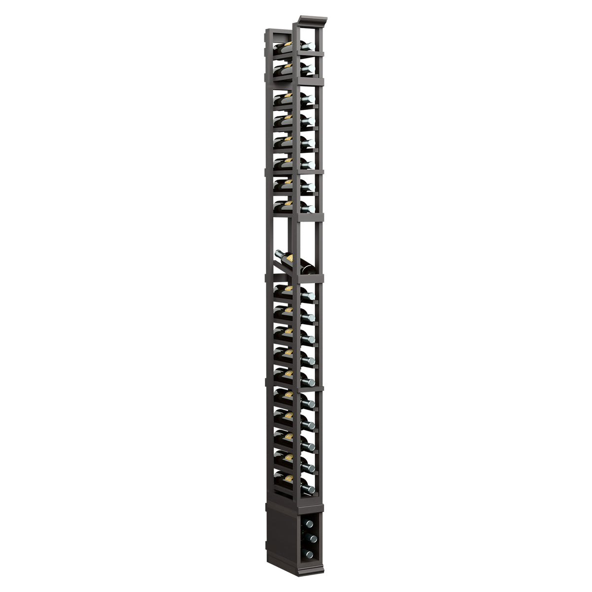 8-ft 1-column display rack with dark wood frame and gray metal shelf rails