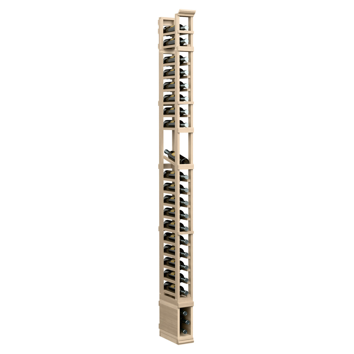 1-column shoe display rack with tiered wooden slots and metal pegs, light finish.
