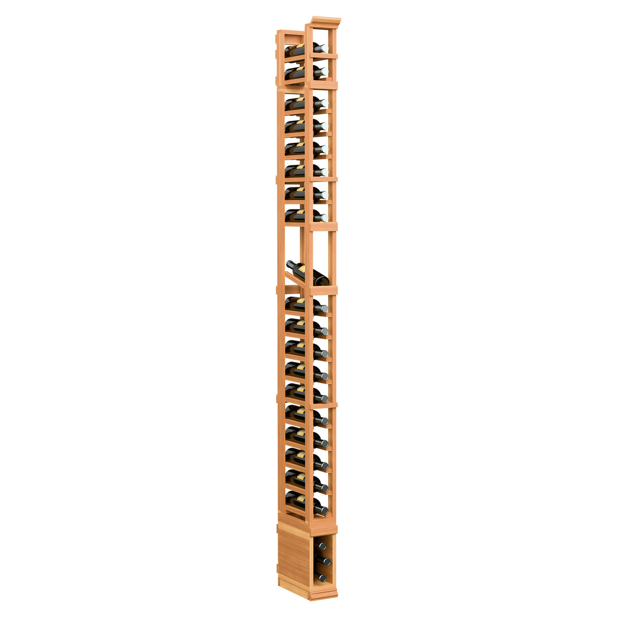 1-column shoe display rack with tiered wooden slots and metal pegs, warm wood finish.