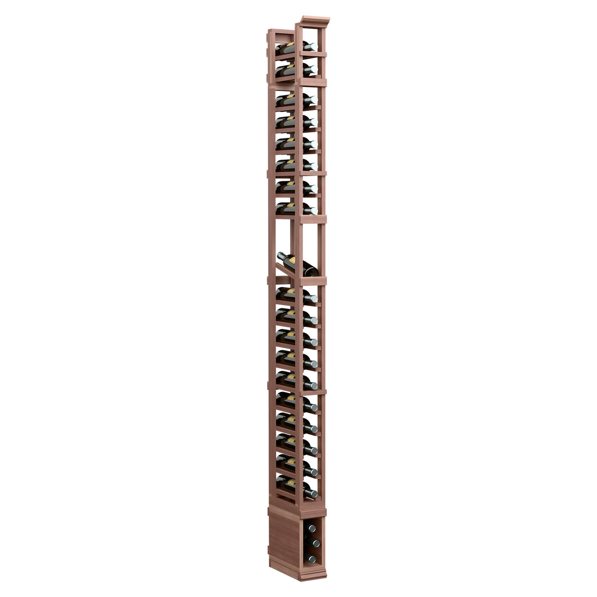 1-column shoe display rack showing front tiered shelves and metal pegs, warm wood.