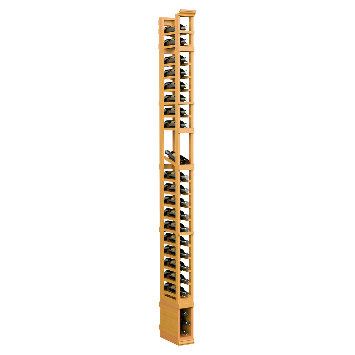 1-column shoe display rack with upright wooden frame, tiered slots, warm wood finish.
