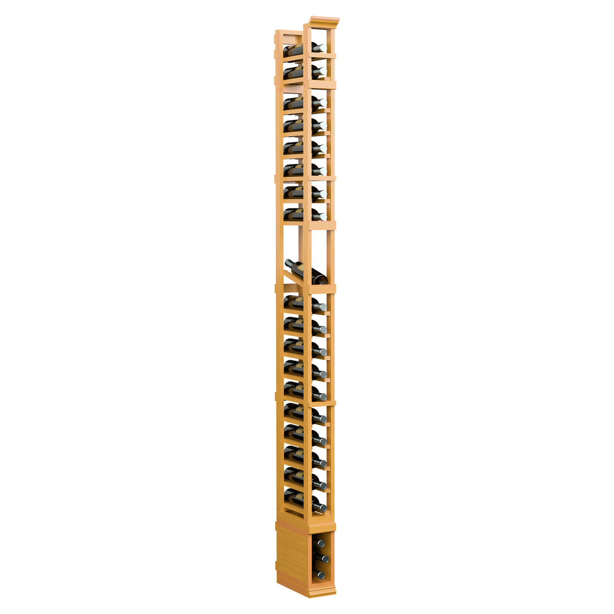 1-column shoe display rack with stacked shoe slots and metal pegs, warm wood tone.