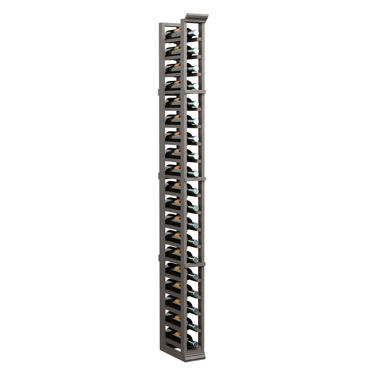 6ft one-column wine bottle rack with angled slots and black steel framework