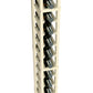 White single-column wine bottle rack close-up: white dividers, black bottles, silver tops