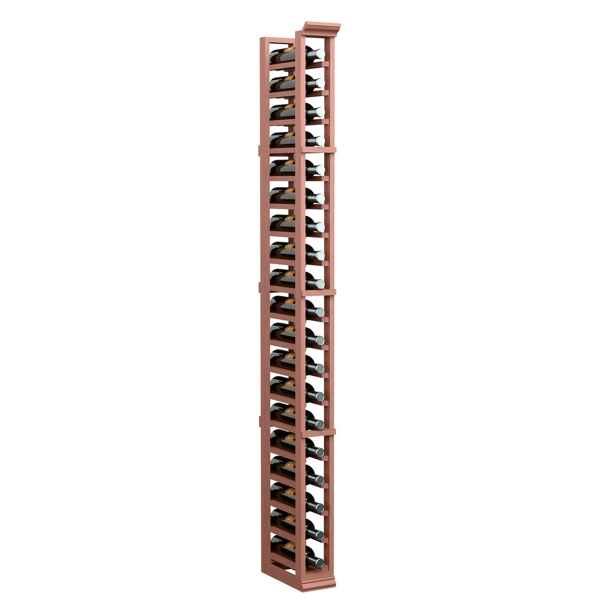 6-ft wine bottle storage rack, reddish stained wood, vertical 1-column bottle slots