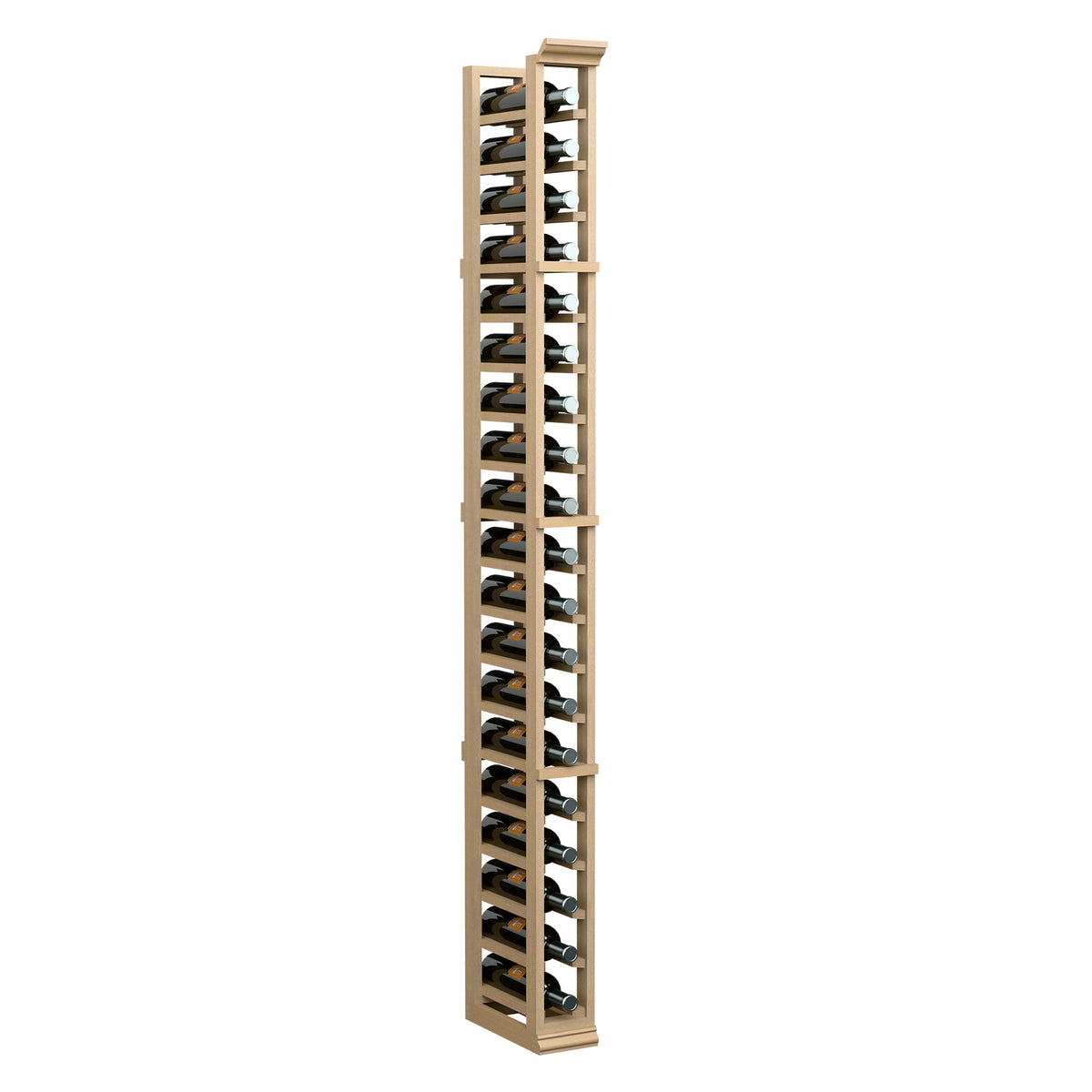 6-ft wine bottle storage rack, light stained wood, vertical 1-column bottle slots