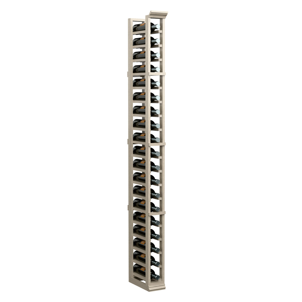 Single column 6 ft wine bottle rack showing black slots and tall light wood side frame