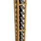 Close-up of light wood wine rack with angled holders and bottle caps