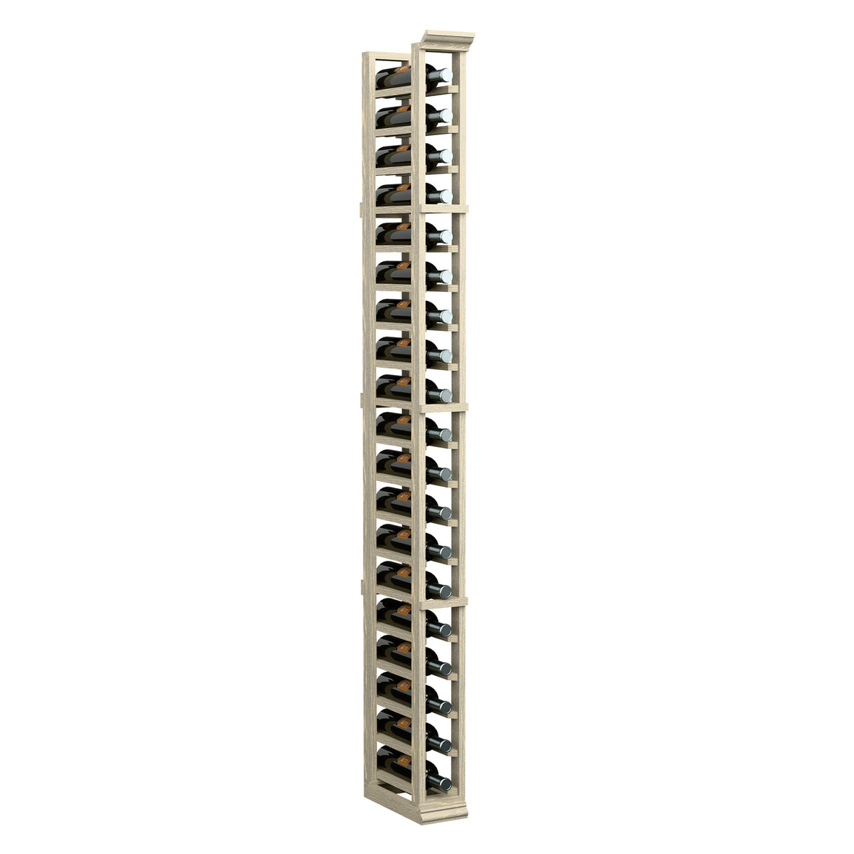 6-ft single-column wine bottle rack with angled bottle slots in light wood frame