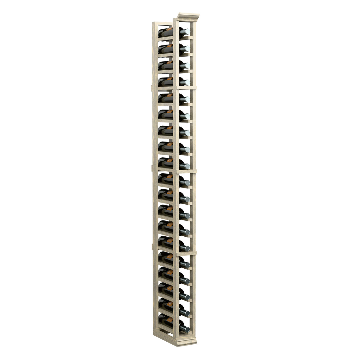 6-ft wine bottle rack, front view, light wood frame with angled bottle slots