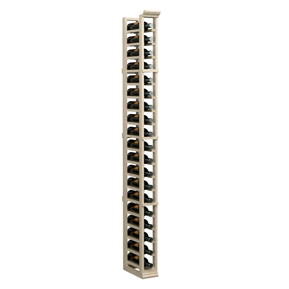 6-ft single-column wine bottle rack with angled bottle slots in light wood frame