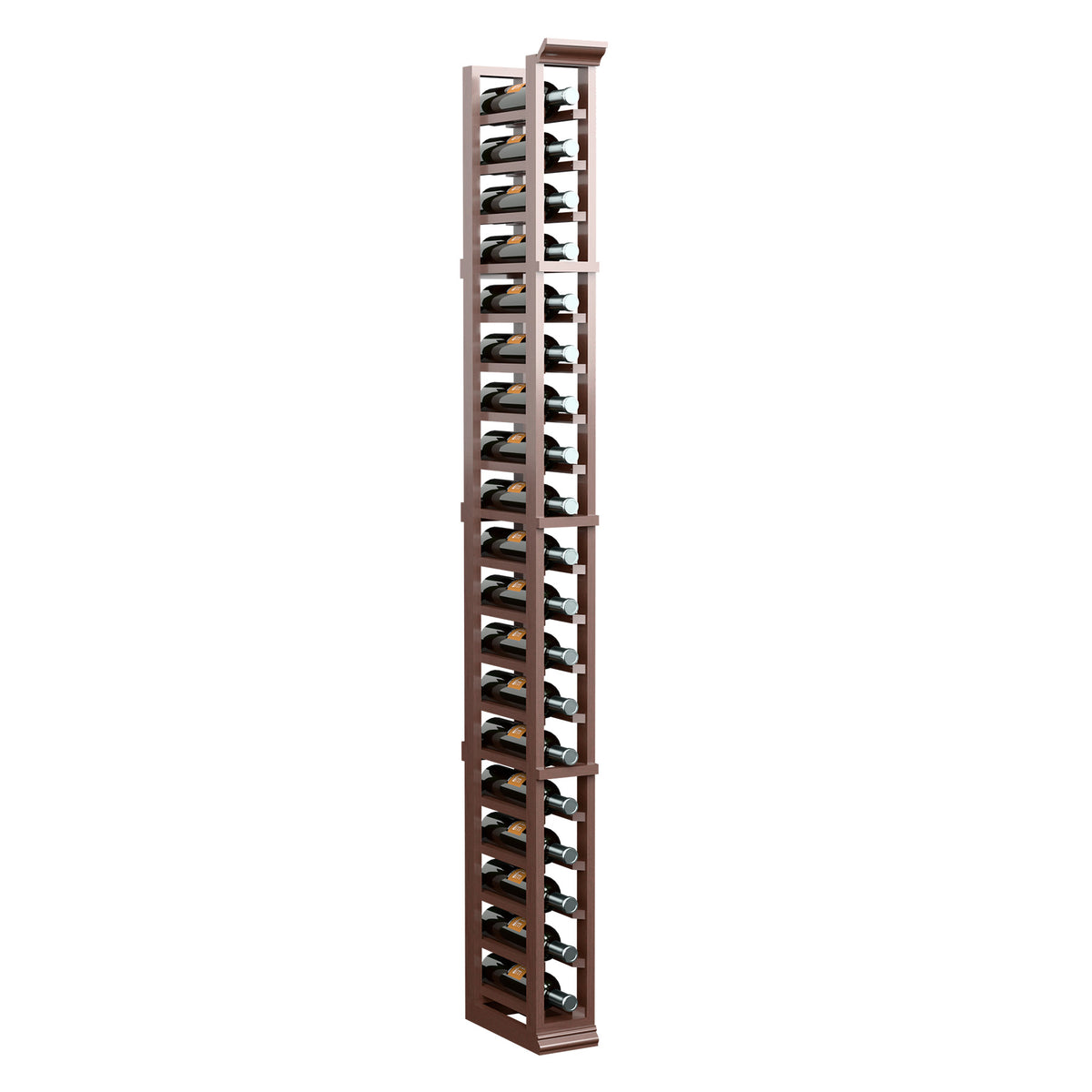 6ft one-column wine bottle rack, dark wood with angled bottle slots