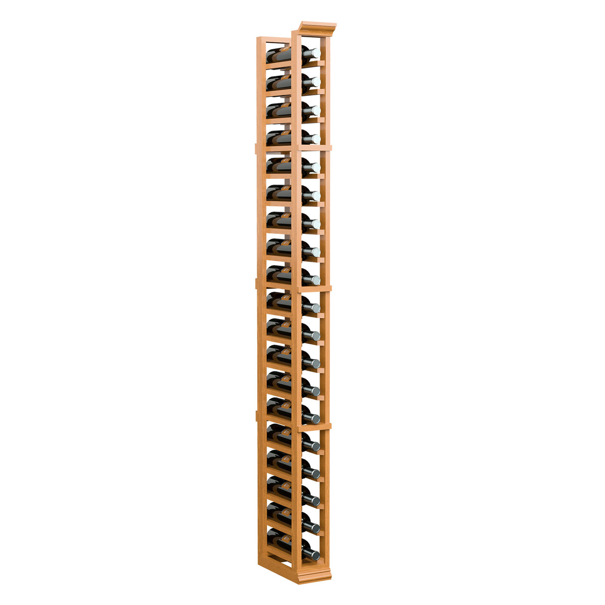 6ft one-column wine bottle rack, light wood with angled bottle slots