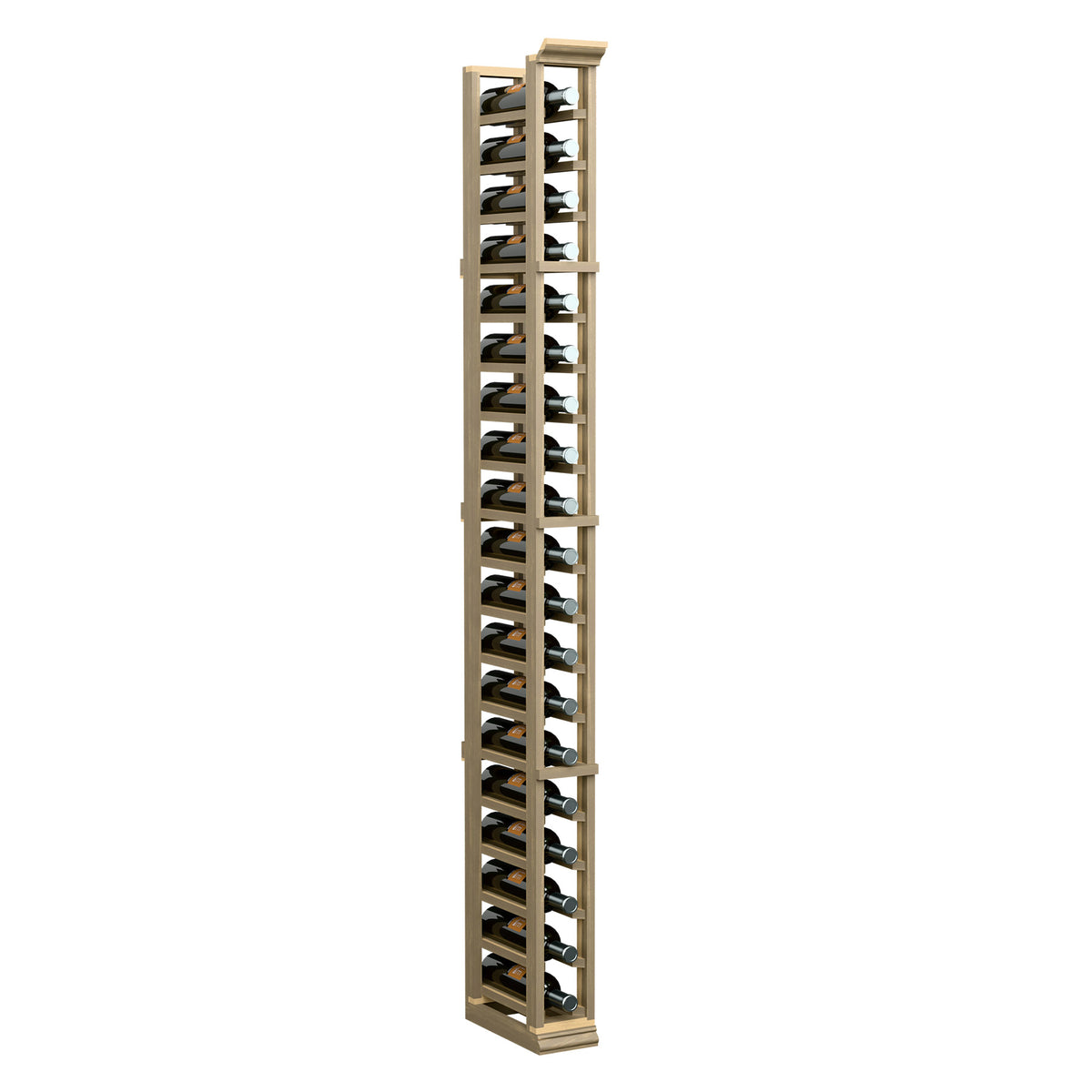 6 ft 1-column wine rack with open lattice shelves and bottle cutouts, light wood finish