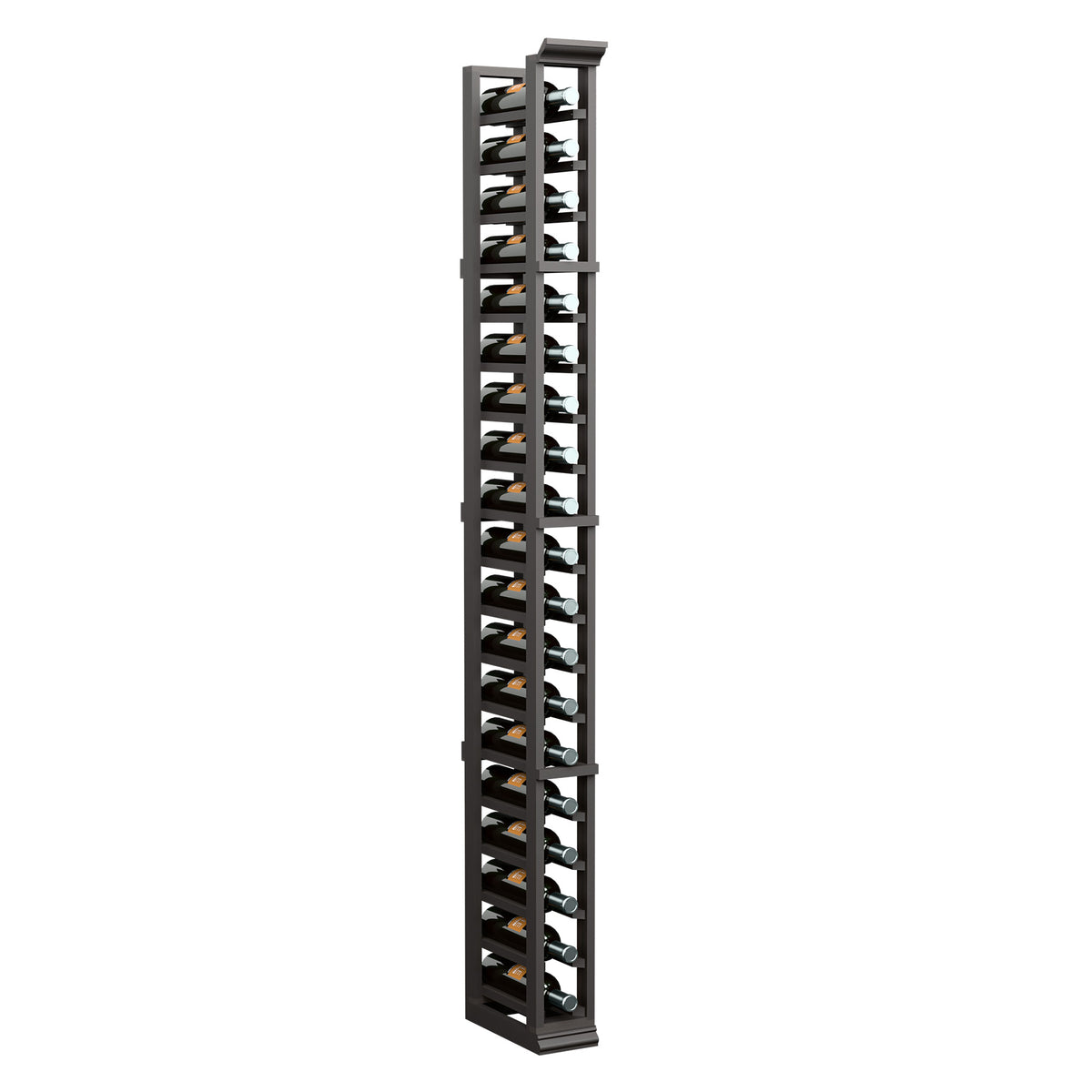 6 ft 1-column wine rack with open lattice shelves and bottle cutouts, dark finish
