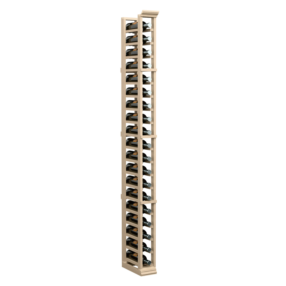 6ft 1-column wine bottle rack, light wood frame with black bottle holders