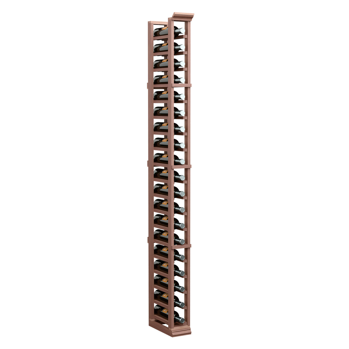 6ft 1-column wine bottle rack, dark wood frame with black bottle holders