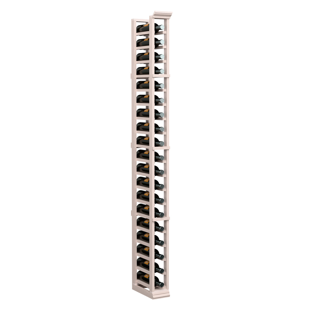 Single-column 6 ft wine bottle rack in light gray wood with bottle slots.