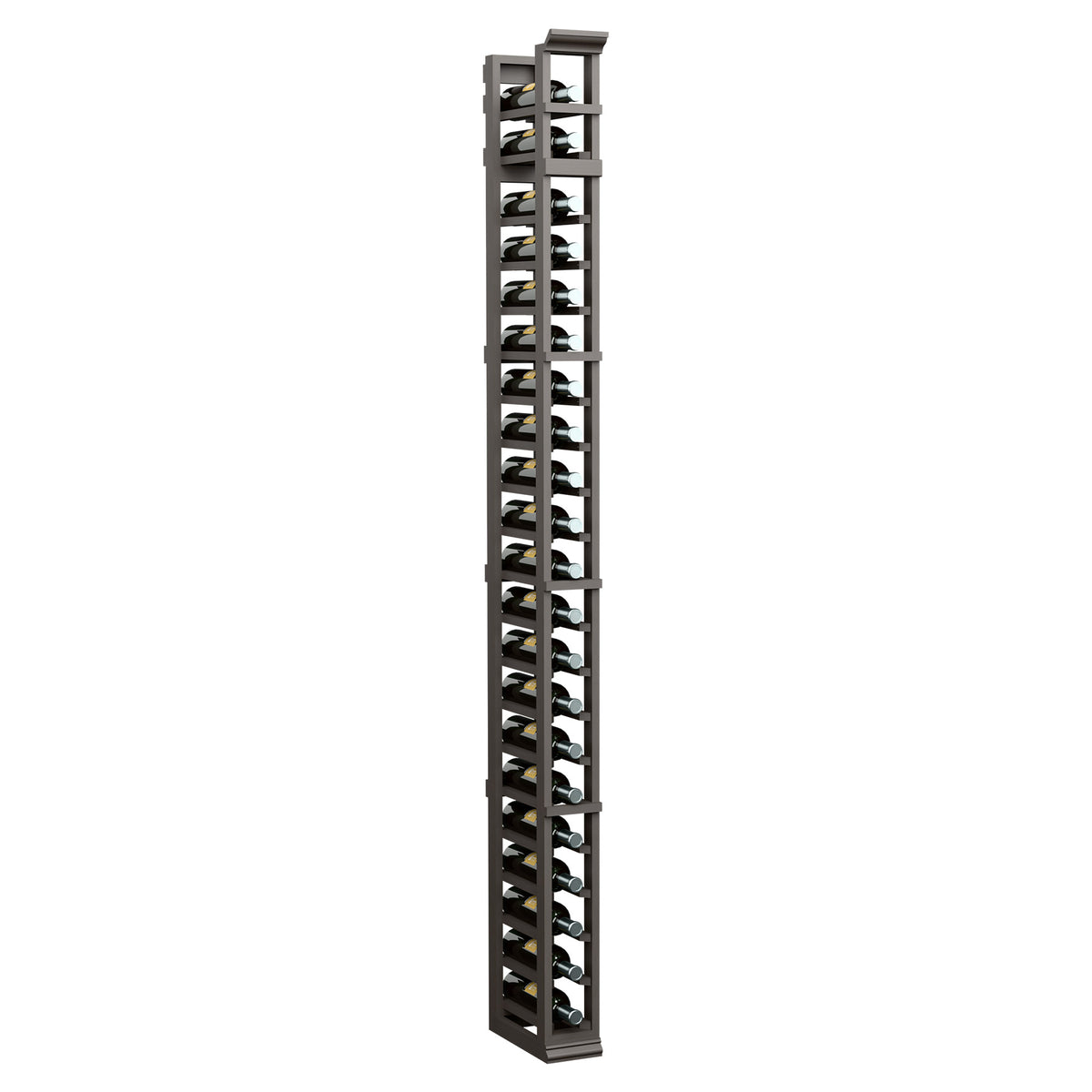7-foot vertical 1-column shoe rack, dark wood frame with black wire shelf tiers