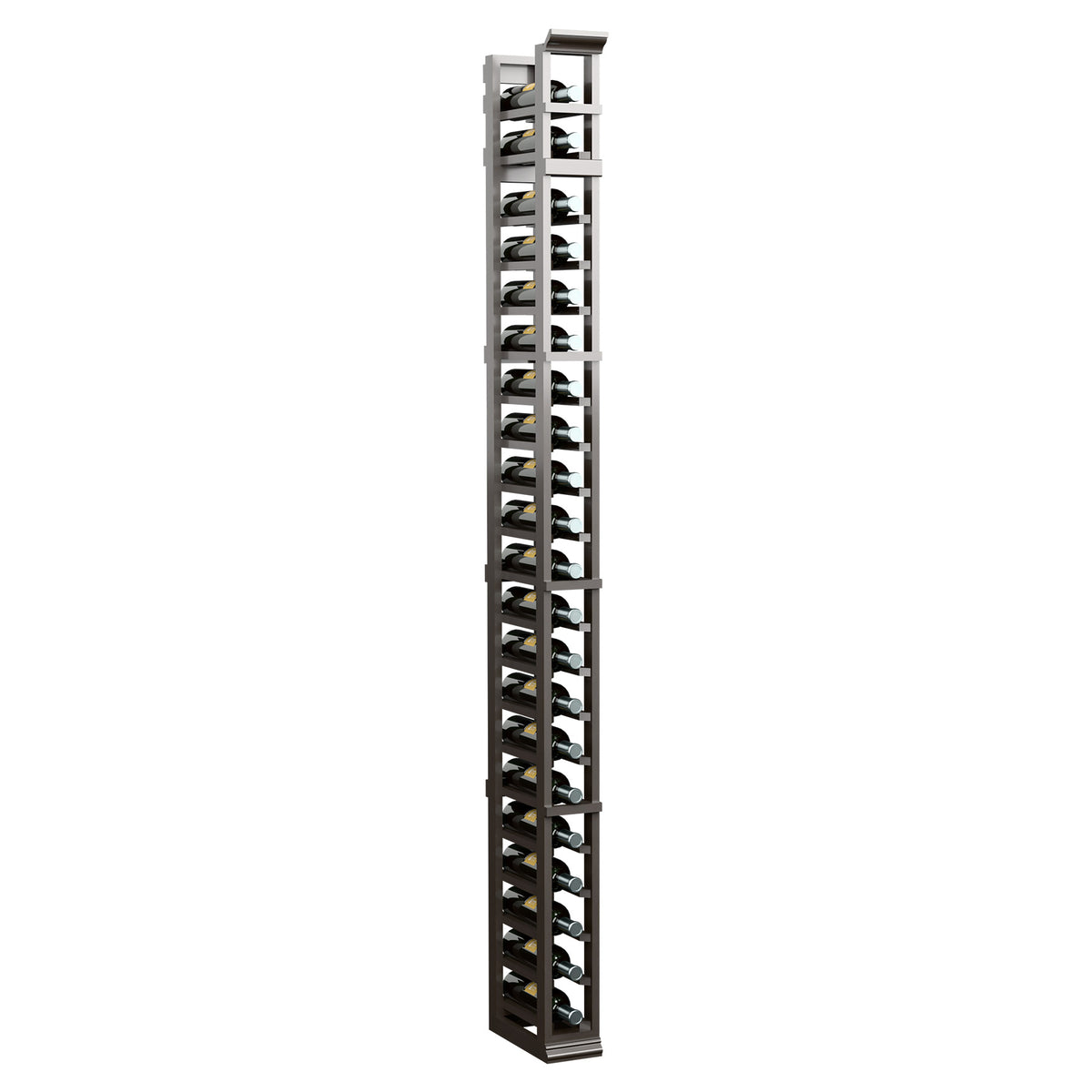 7-foot vertical 1-column shoe rack, dark frame and multiple wire shelf tiers
